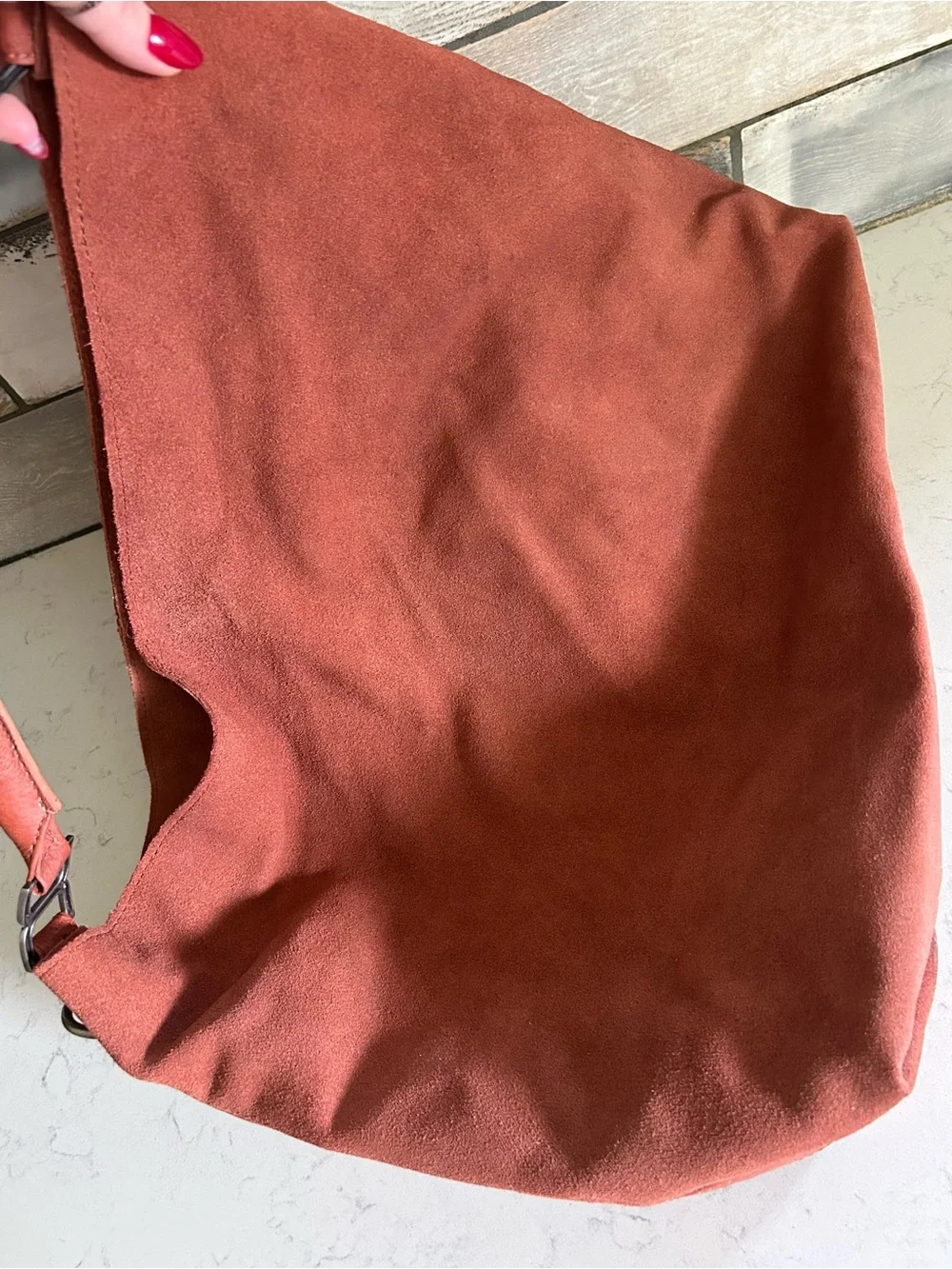 Free People Suzie Suede Slouchy Tote Bag in Between Brown with Wallet/Charm